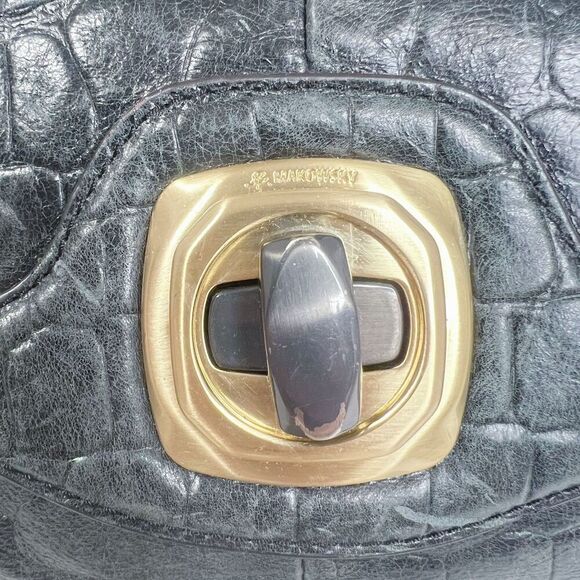 B. Makowsky Black Leather Crocodile Embossed Shoulder Bag Purse - Picture 10 of 10